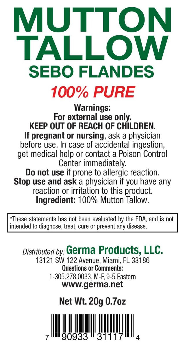 Germa Mutton Tallow Cream - 100% Pure Sebo Flandes Moisturizer for Hands & Sunburn Relief, Adult Skin Care, 0.7 oz - görsel 17