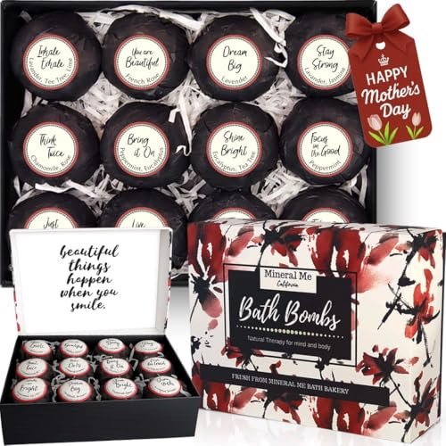 Bath Bombs for Women Relaxing with Inspirational Messages - 12 Natural & Organic Bath Bombs with Essential Oils & Shea Butter - Birthday Gift, Mothers Day Gift for Mom, Wife Avelisse