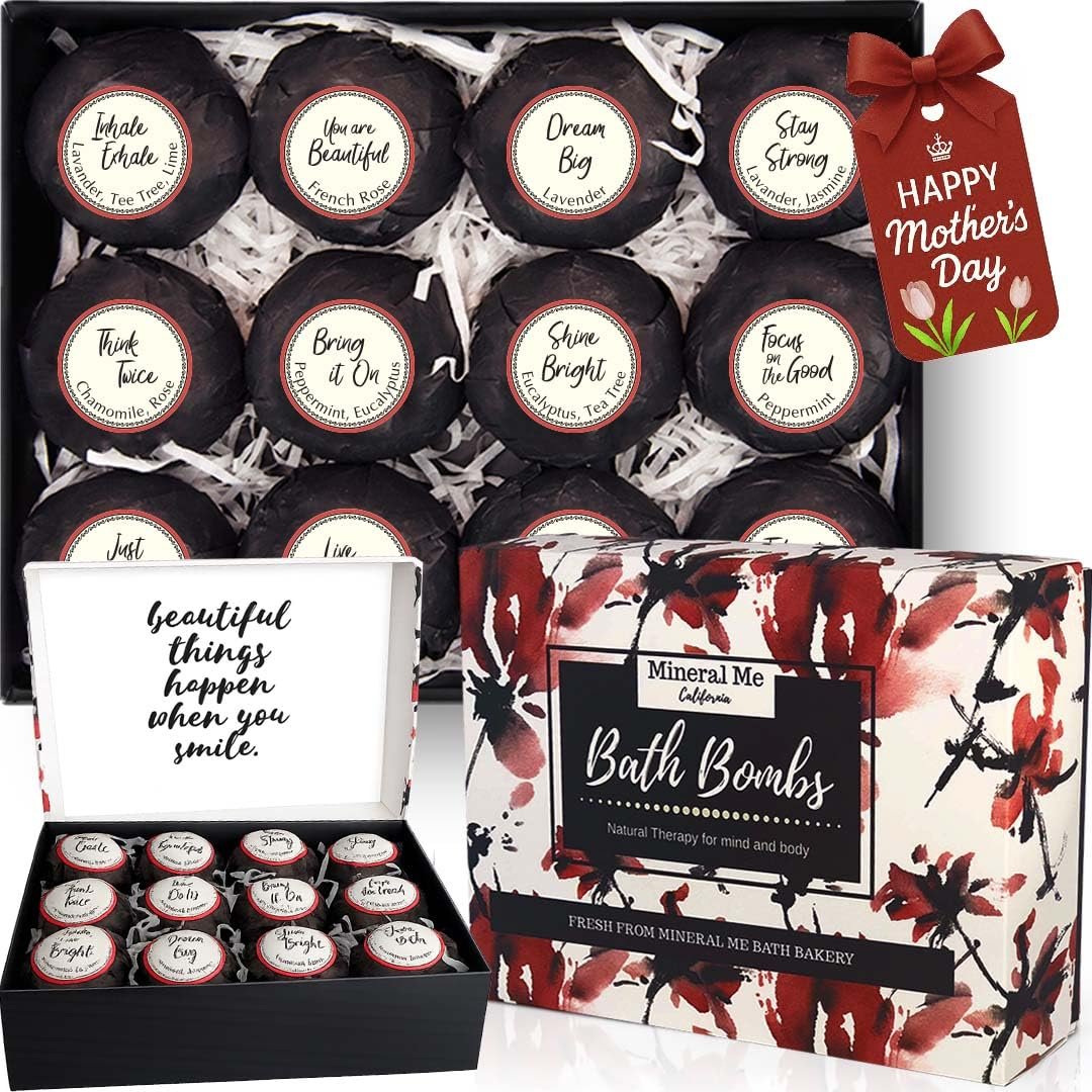 Bath Bombs for Women Relaxing with Inspirational Messages - 12 Natural & Organic Bath Bombs with Essential Oils & Shea Butter - Birthday Gift, Mothers Day Gift for Mom, Wife Avelisse