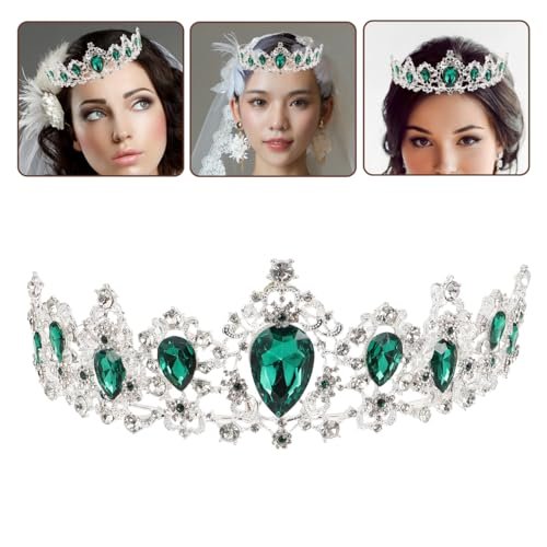 FRCOLOR Green Crystal Tiara Crown for Women - Rhinestone Queen Crown Headband for Birthday, Halloween, Wedding - görsel 16