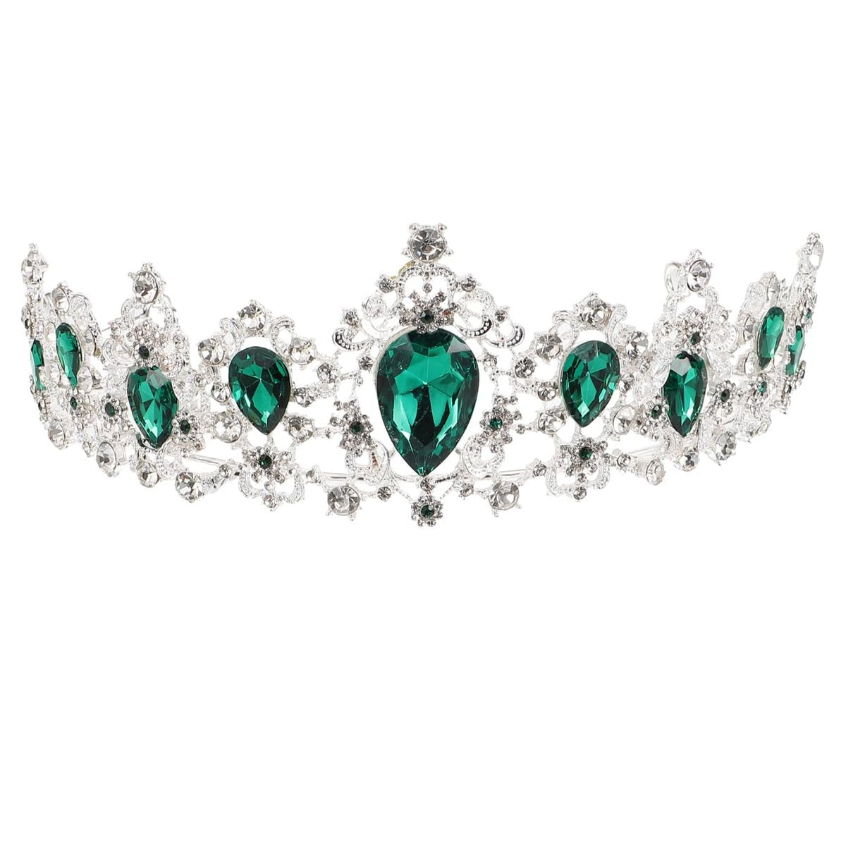FRCOLOR Green Crystal Tiara Crown for Women - Rhinestone Queen Crown Headband for Birthday, Halloween, Wedding - görsel 1