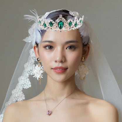 FRCOLOR Green Crystal Tiara Crown for Women - Rhinestone Queen Crown Headband for Birthday, Halloween, Wedding
