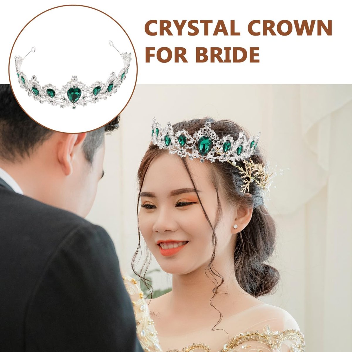 FRCOLOR Green Crystal Tiara Crown for Women - Rhinestone Queen Crown Headband for Birthday, Halloween, Wedding - görsel 11