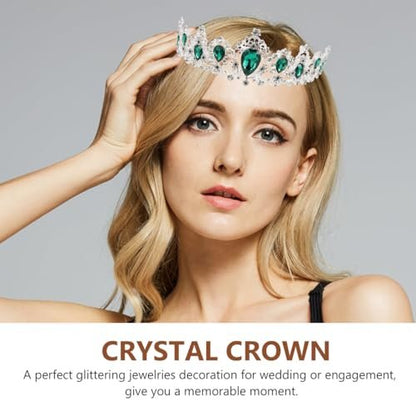FRCOLOR Green Crystal Tiara Crown for Women - Rhinestone Queen Crown Headband for Birthday, Halloween, Wedding
