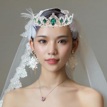 FRCOLOR Green Crystal Tiara Crown for Women - Rhinestone Queen Crown Headband for Birthday, Halloween, Wedding