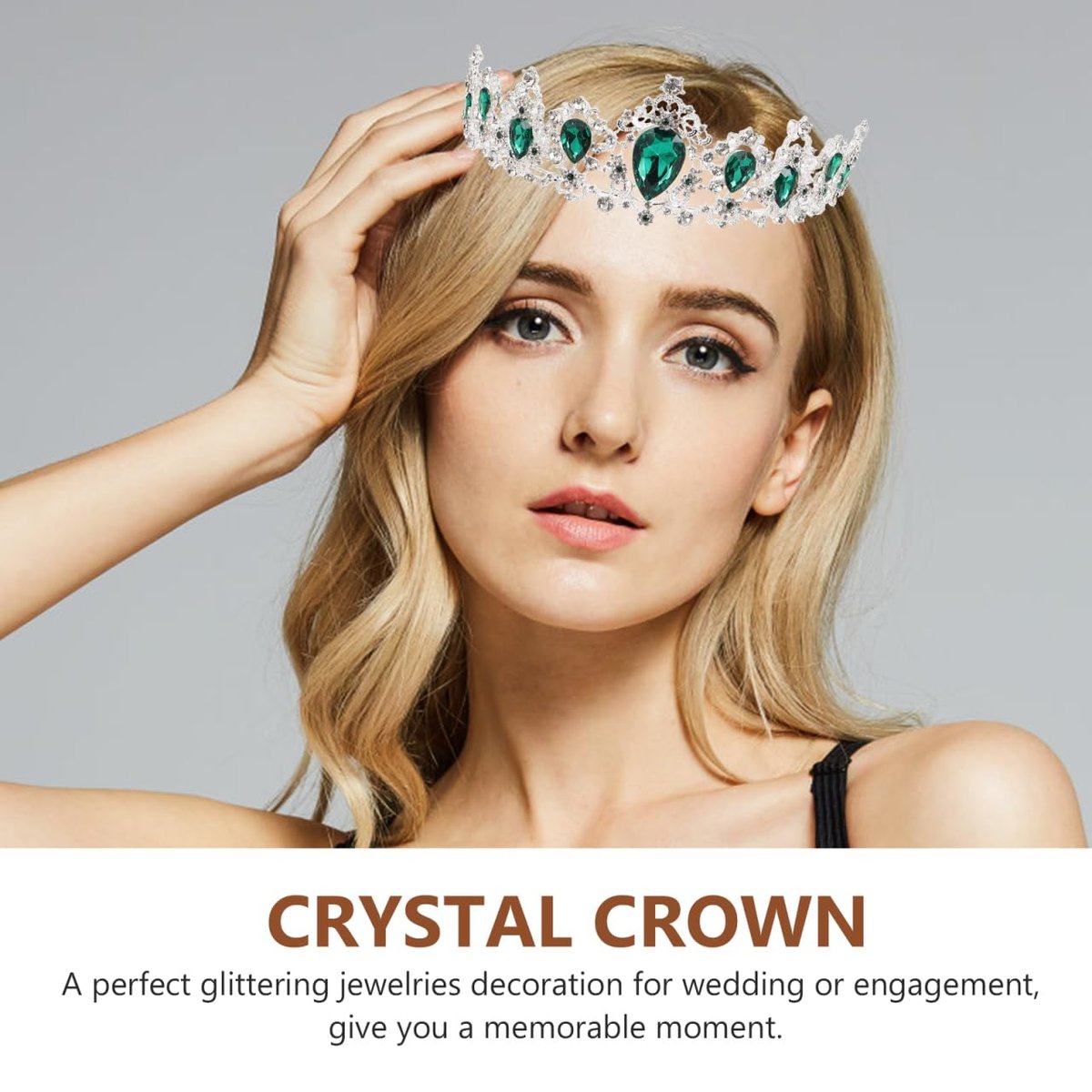 FRCOLOR Green Crystal Tiara Crown for Women - Rhinestone Queen Crown Headband for Birthday, Halloween, Wedding - görsel 13