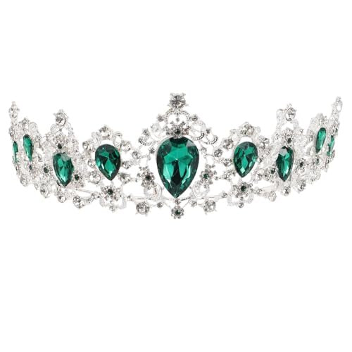FRCOLOR Green Crystal Tiara Crown for Women - Rhinestone Queen Crown Headband for Birthday, Halloween, Wedding - görsel 2