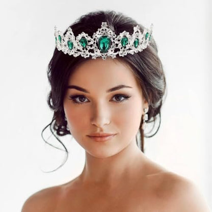 FRCOLOR Green Crystal Tiara Crown for Women - Rhinestone Queen Crown Headband for Birthday, Halloween, Wedding