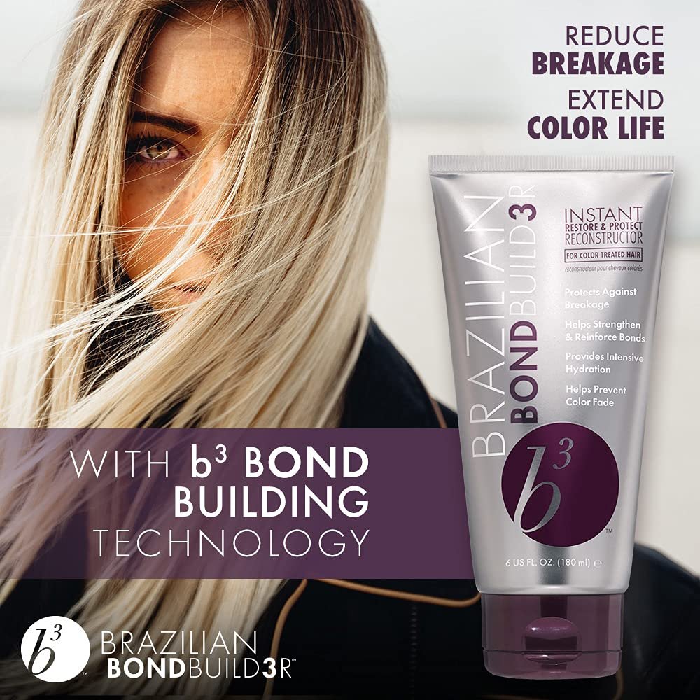 B3 Brazilian Bondbuilder Instant Restore & Protect Reconstructor - 6 Fl Oz Hair Mask for Damaged Hair Avelisse
