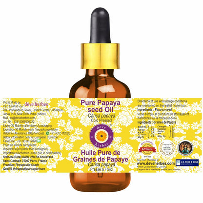dève herbes Pure Papaya Seed Oil (Carica Papaya) - Cold Pressed, 100ml (3.38 oz) with Glass Dropper