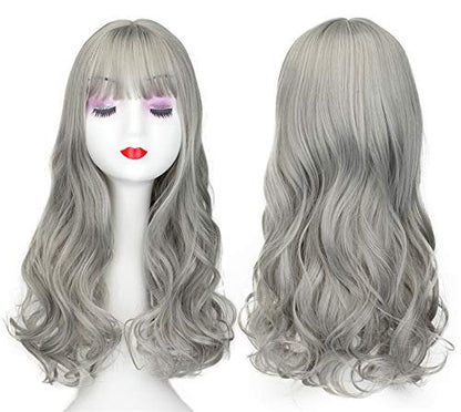 LXUE 20 Inch Long Wavy Clip in Wiglet Topper for Thinning Hair with Bangs - Grey