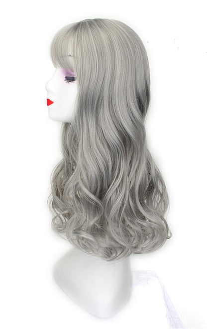 LXUE 20 Inch Long Wavy Clip in Wiglet Topper for Thinning Hair with Bangs - Grey