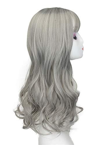 LXUE 20 Inch Long Wavy Clip in Wiglet Topper for Thinning Hair with Bangs - Grey