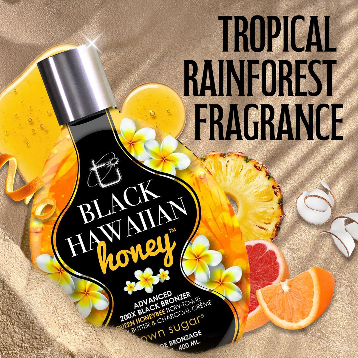 Brown Sugar Black Hawaiian Honey Tanning Lotion – Advanced 200X Black Bronzer with Queen Honeybee Complex, Honey Butter & Charcoal Creme, 13.5 oz - görsel 9
