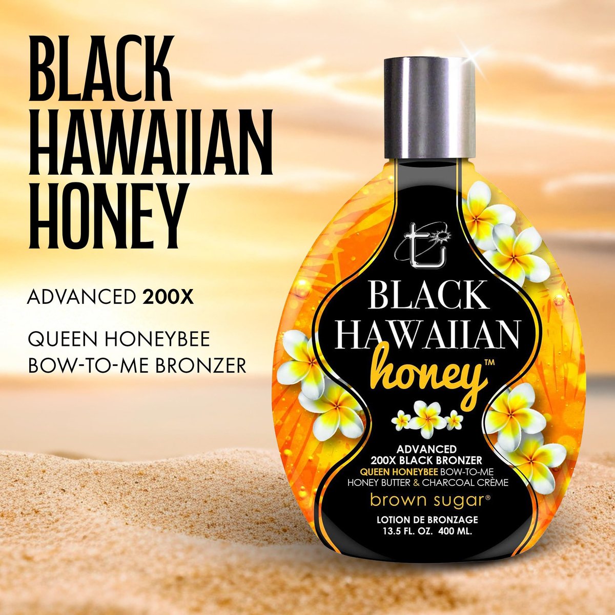 Brown Sugar Black Hawaiian Honey Tanning Lotion – Advanced 200X Black Bronzer with Queen Honeybee Complex, Honey Butter & Charcoal Creme, 13.5 oz - görsel 3