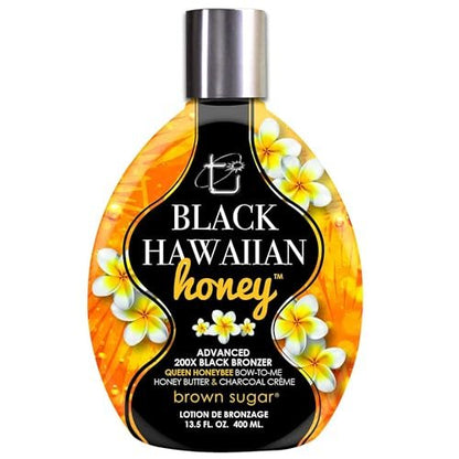 Brown Sugar Black Hawaiian Honey Tanning Lotion – Advanced 200X Black Bronzer with Queen Honeybee Complex, Honey Butter & Charcoal Creme, 13.5 oz