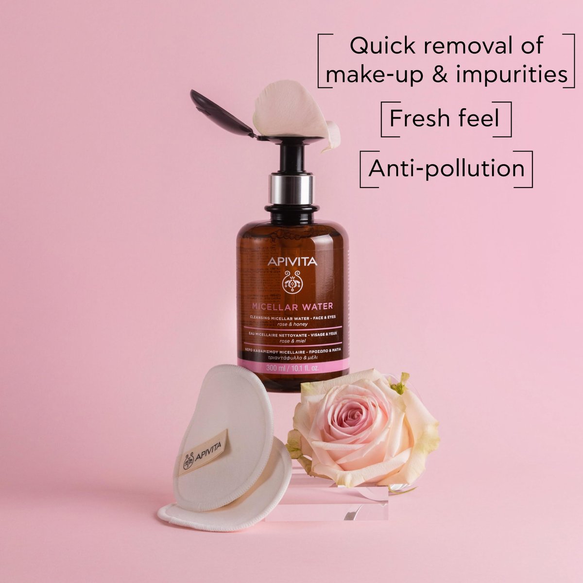 Apivita Micellar Water Hydrating & Nourishing Cleansing Micellar Water for Face & Eyes with Rose & Honey - 10.1 Fl Oz - görsel 4