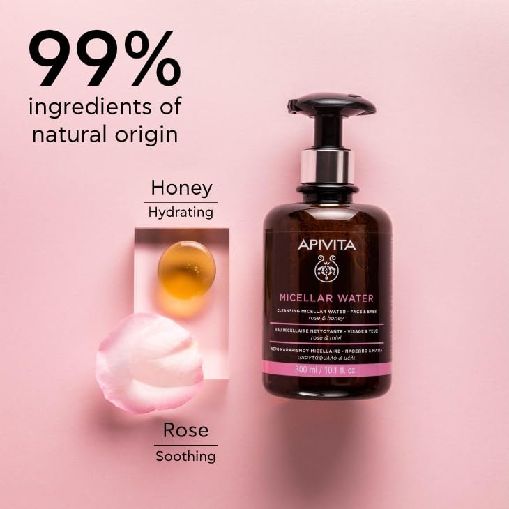 Apivita Micellar Water Hydrating & Nourishing Cleansing Micellar Water for Face & Eyes with Rose & Honey - 10.1 Fl Oz - görsel 3
