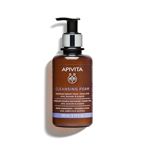 Apivita Cleansing Foam - Hydrating & Soothing Creamy Foam for Face & Eyes with Olive, Lavender & Propolis Avelisse