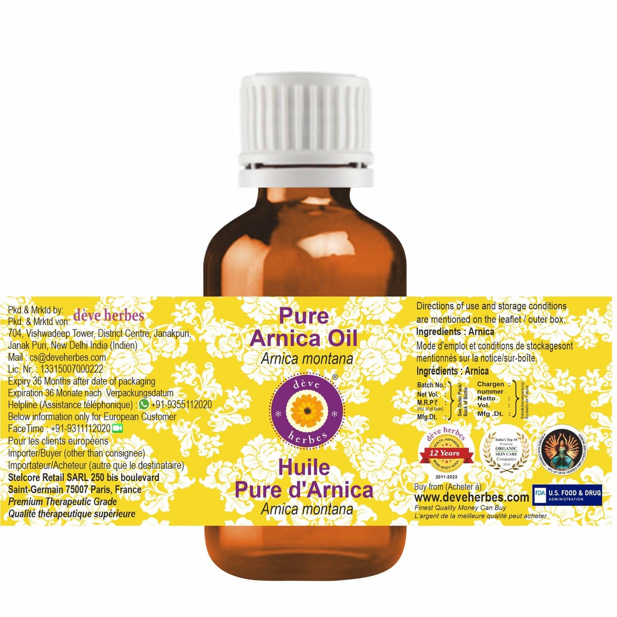 dève herbes Arnica Oil (Arnica Montana) - Infused, Pure, Non-Sticky, Lightweight Facial Oil for Men & Women - 30ml (1 oz) - görsel 3