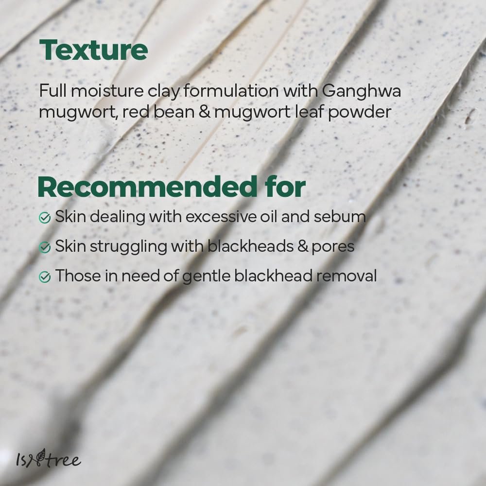 IsNtree Mugwort Calming Clay Mask 100ml - Deep Pore Cleansing & Sebum Control, Soothing Wash-Off Mask for Sensitive Skin Avelisse