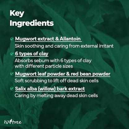 IsNtree Mugwort Calming Clay Mask 100ml - Deep Pore Cleansing & Sebum Control, Soothing Wash-Off Mask for Sensitive Skin Avelisse
