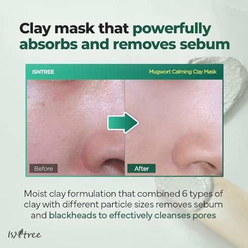 IsNtree Mugwort Calming Clay Mask 100ml - Deep Pore Cleansing & Sebum Control, Soothing Wash-Off Mask for Sensitive Skin Avelisse