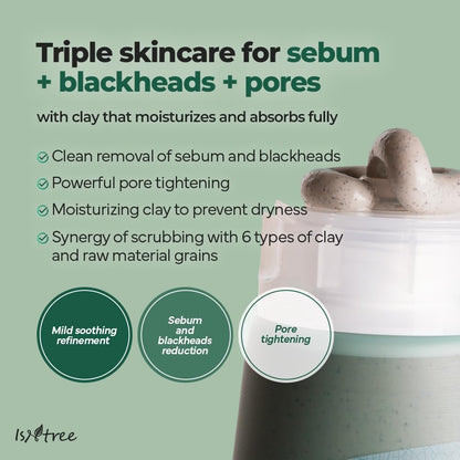 IsNtree Mugwort Calming Clay Mask 100ml - Deep Pore Cleansing & Sebum Control, Soothing Wash-Off Mask for Sensitive Skin Avelisse