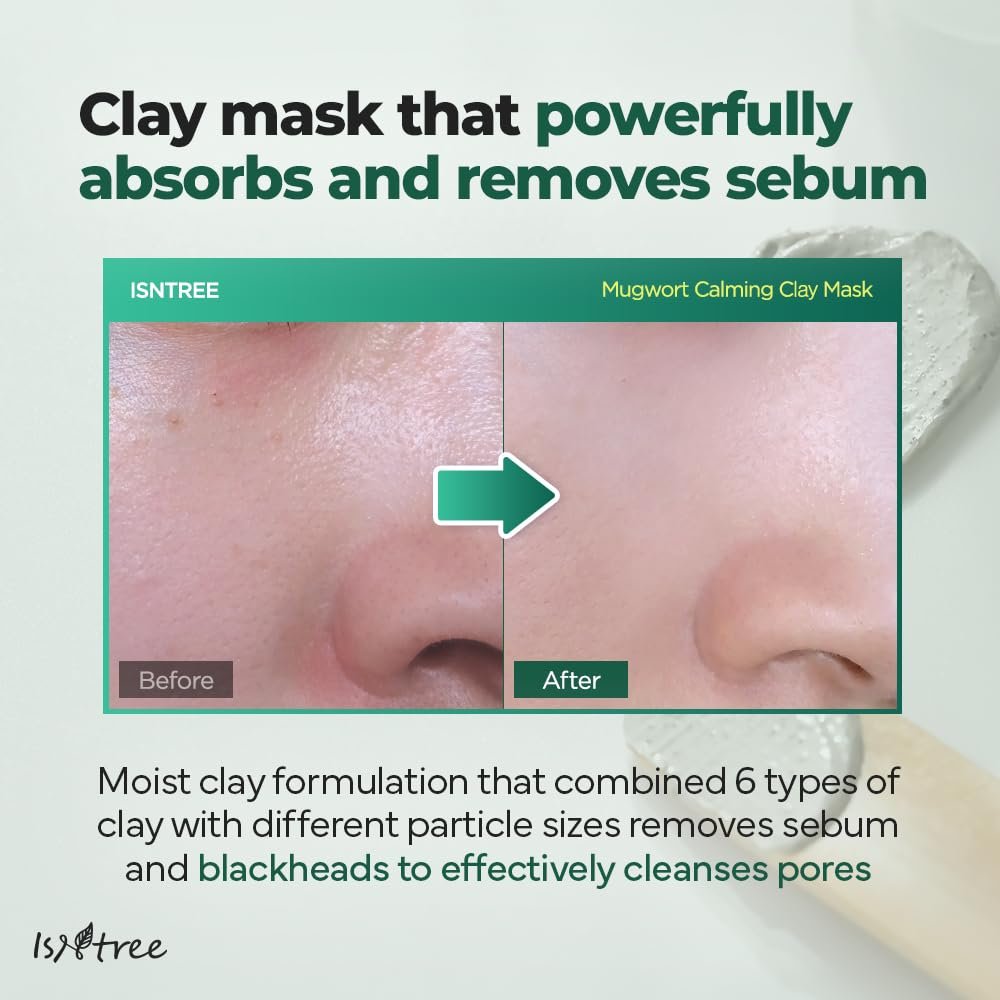 IsNtree Mugwort Calming Clay Mask 100ml - Deep Pore Cleansing & Sebum Control, Soothing Wash-Off Mask for Sensitive Skin Avelisse