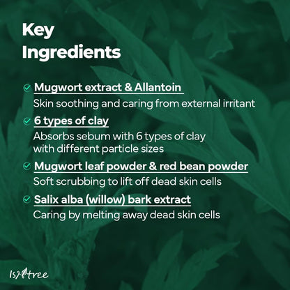 IsNtree Mugwort Calming Clay Mask 100ml - Deep Pore Cleansing & Sebum Control, Soothing Wash-Off Mask for Sensitive Skin Avelisse