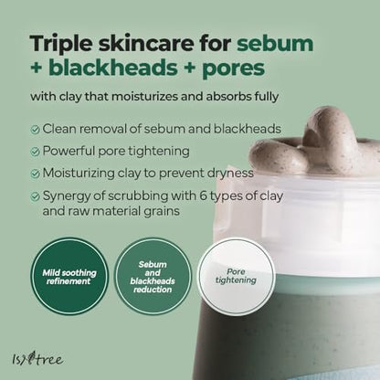 IsNtree Mugwort Calming Clay Mask 100ml - Deep Pore Cleansing & Sebum Control, Soothing Wash-Off Mask for Sensitive Skin Avelisse