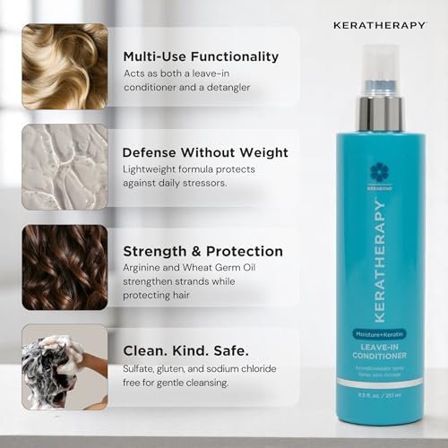 KERATHERAPY Keratin Infused Moisture Leave In Conditioner Spray - 8.5 oz - Hydrating Leave-In with Jojoba Oil & Arginine for Damaged Hair Avelisse