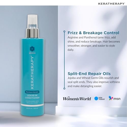 KERATHERAPY Keratin Infused Moisture Leave In Conditioner Spray - 8.5 oz - Hydrating Leave-In with Jojoba Oil & Arginine for Damaged Hair Avelisse