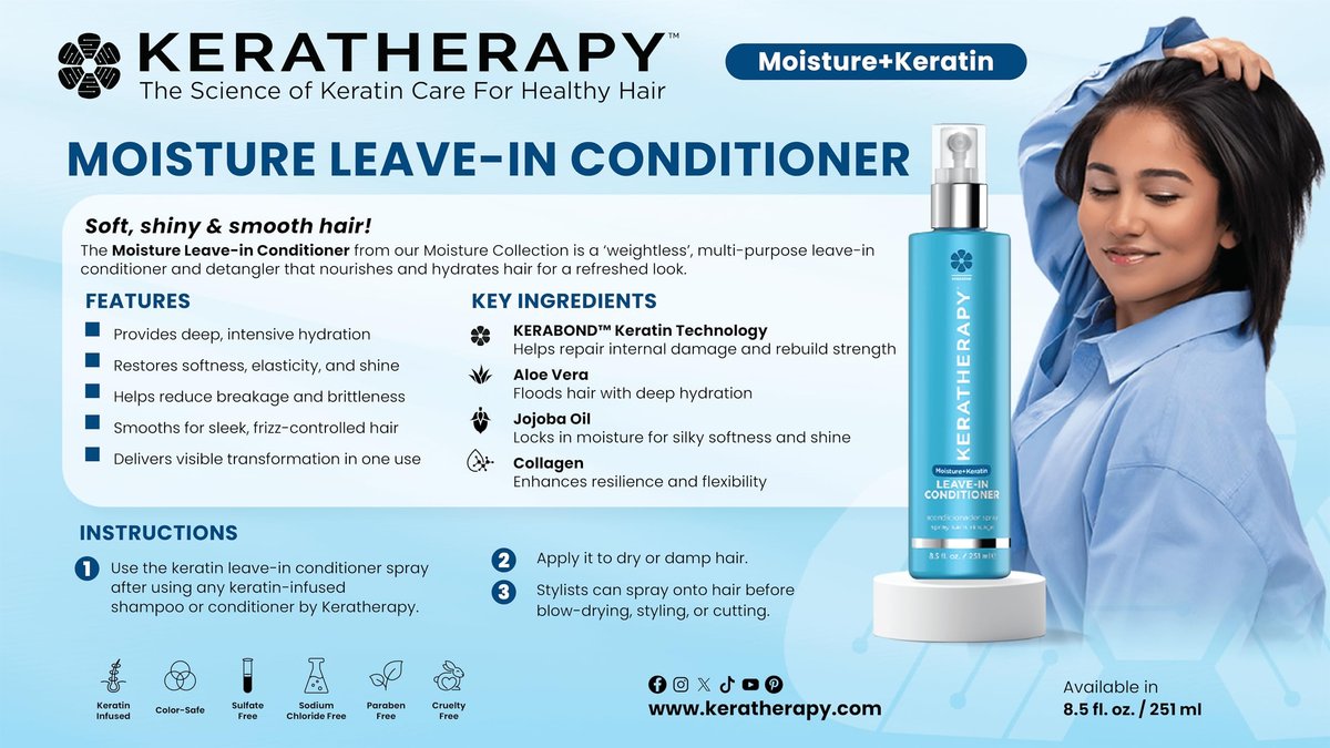 KERATHERAPY Keratin Infused Moisture Leave In Conditioner Spray - 8.5 oz - Hydrating Leave-In with Jojoba Oil & Arginine for Damaged Hair Avelisse
