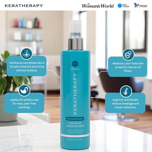 KERATHERAPY Keratin Infused Moisture Leave In Conditioner Spray - 8.5 oz - Hydrating Leave-In with Jojoba Oil & Arginine for Damaged Hair Avelisse