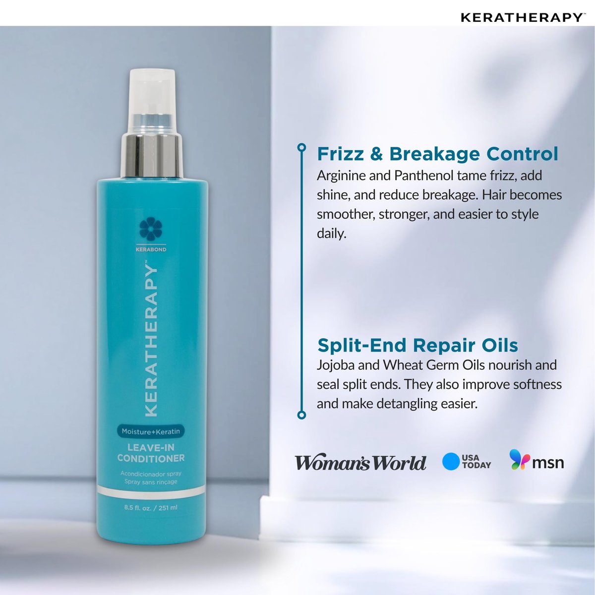 KERATHERAPY Keratin Infused Moisture Leave In Conditioner Spray - 8.5 oz - Hydrating Leave-In with Jojoba Oil & Arginine for Damaged Hair Avelisse