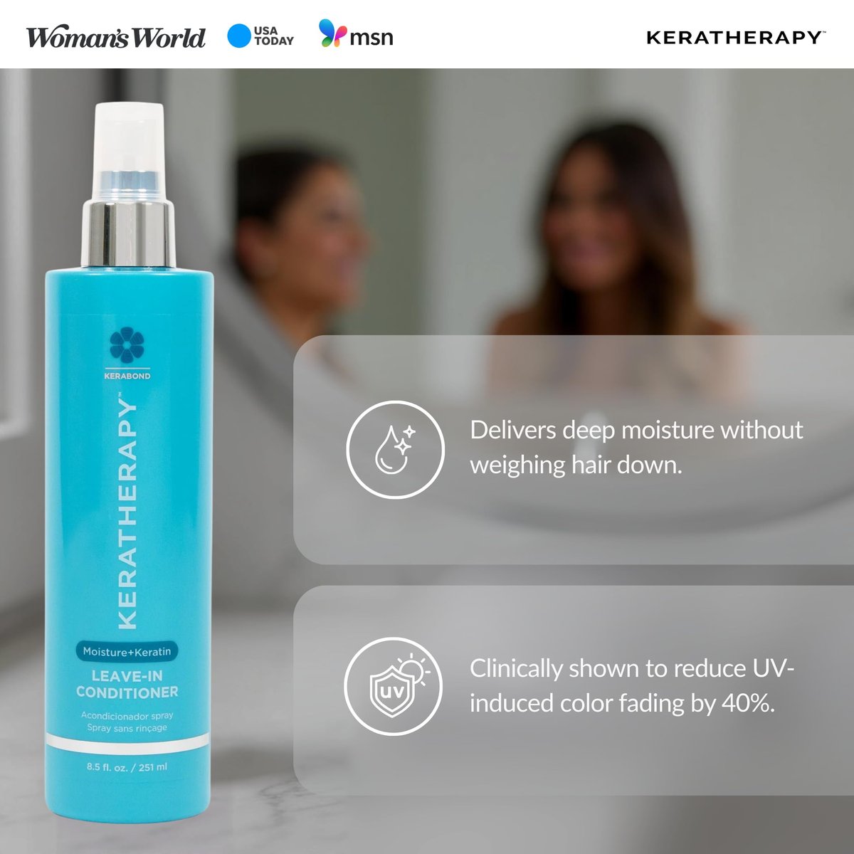 KERATHERAPY Keratin Infused Moisture Leave In Conditioner Spray - 8.5 oz - Hydrating Leave-In with Jojoba Oil & Arginine for Damaged Hair Avelisse