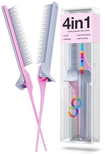 COLORBOW Rat Tail Teasing Comb (2 Pack) - Carbon Fiber Hair Straightener Comb for Precision Styling, Pink/Gray - görsel 2
