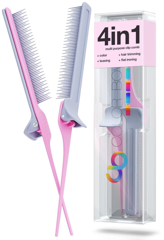 COLORBOW Rat Tail Teasing Comb (2 Pack) - Carbon Fiber Hair Straightener Comb for Precision Styling, Pink/Gray