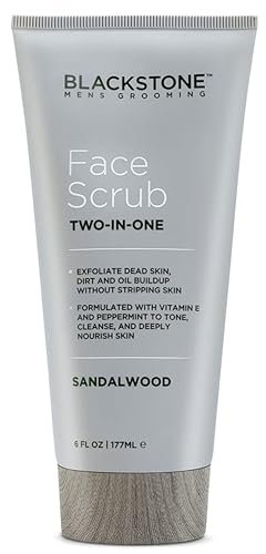 Blackstone Men's Grooming 2-in-1 Facial Scrub & Shave Gel with Vitamin E & Peppermint - Sandalwood (6 oz)