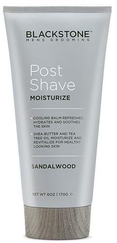 Blackstone Men's Post Shave Moisturizer with Tea Tree Oil, Shea Butter, Vitamin E & Aloe - Soothing Cooling Balm, Sandalwood Scent, 6 oz Avelisse