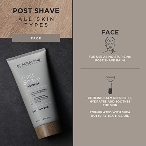 Blackstone Men's Post Shave Moisturizer with Tea Tree Oil, Shea Butter, Vitamin E & Aloe - Soothing Cooling Balm, Sandalwood Scent, 6 oz Avelisse