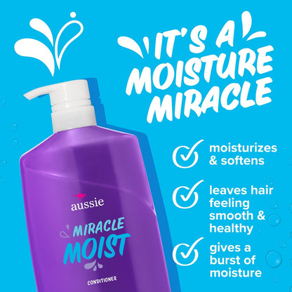 Aussie Miracle Moist Conditioner with Avocado & Jojoba Oil, Paraben Free, 26.2 fl oz