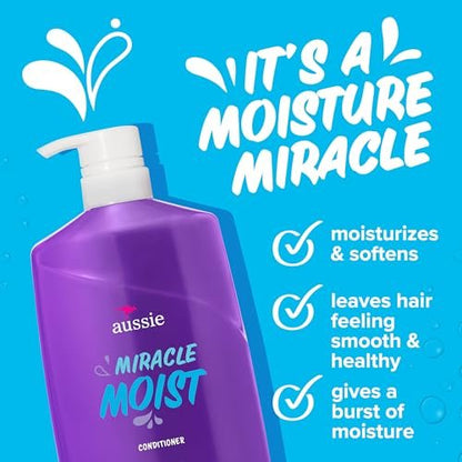Aussie Miracle Moist Conditioner with Avocado & Jojoba Oil, Paraben Free, 26.2 fl oz