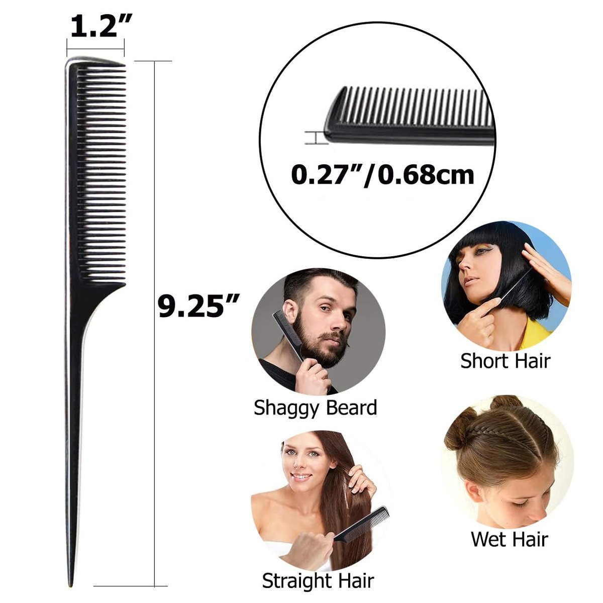 LUXXII 4 Pack 9.25" Sturdy Rat Tail Comb Fine-Tooth Hair Combs with Thin and Long Handle (Black and Brown) - görsel 3