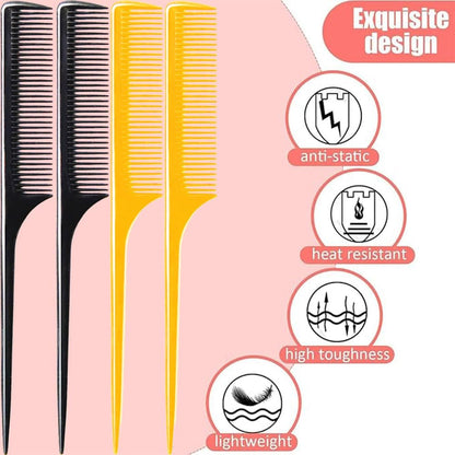 LUXXII 4 Pack 9.25" Sturdy Rat Tail Comb Fine-Tooth Hair Combs with Thin and Long Handle (Black and Brown)