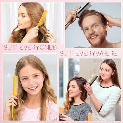 LUXXII 4 Pack 9.25" Sturdy Rat Tail Comb Fine-Tooth Hair Combs with Thin and Long Handle (Black and Brown)
