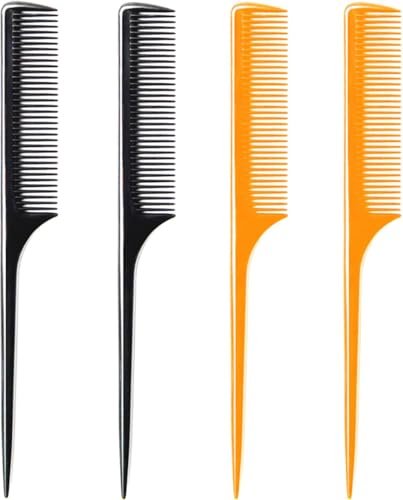 LUXXII 4 Pack 9.25" Sturdy Rat Tail Comb Fine-Tooth Hair Combs with Thin and Long Handle (Black and Brown) - görsel 2