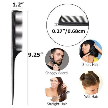 LUXXII 4 Pack 9.25" Sturdy Rat Tail Comb Fine-Tooth Hair Combs with Thin and Long Handle (Black and Brown)