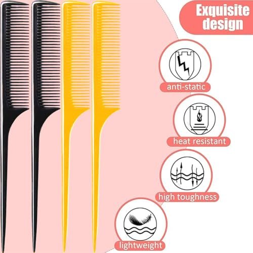 LUXXII 4 Pack 9.25" Sturdy Rat Tail Comb Fine-Tooth Hair Combs with Thin and Long Handle (Black and Brown) - görsel 12